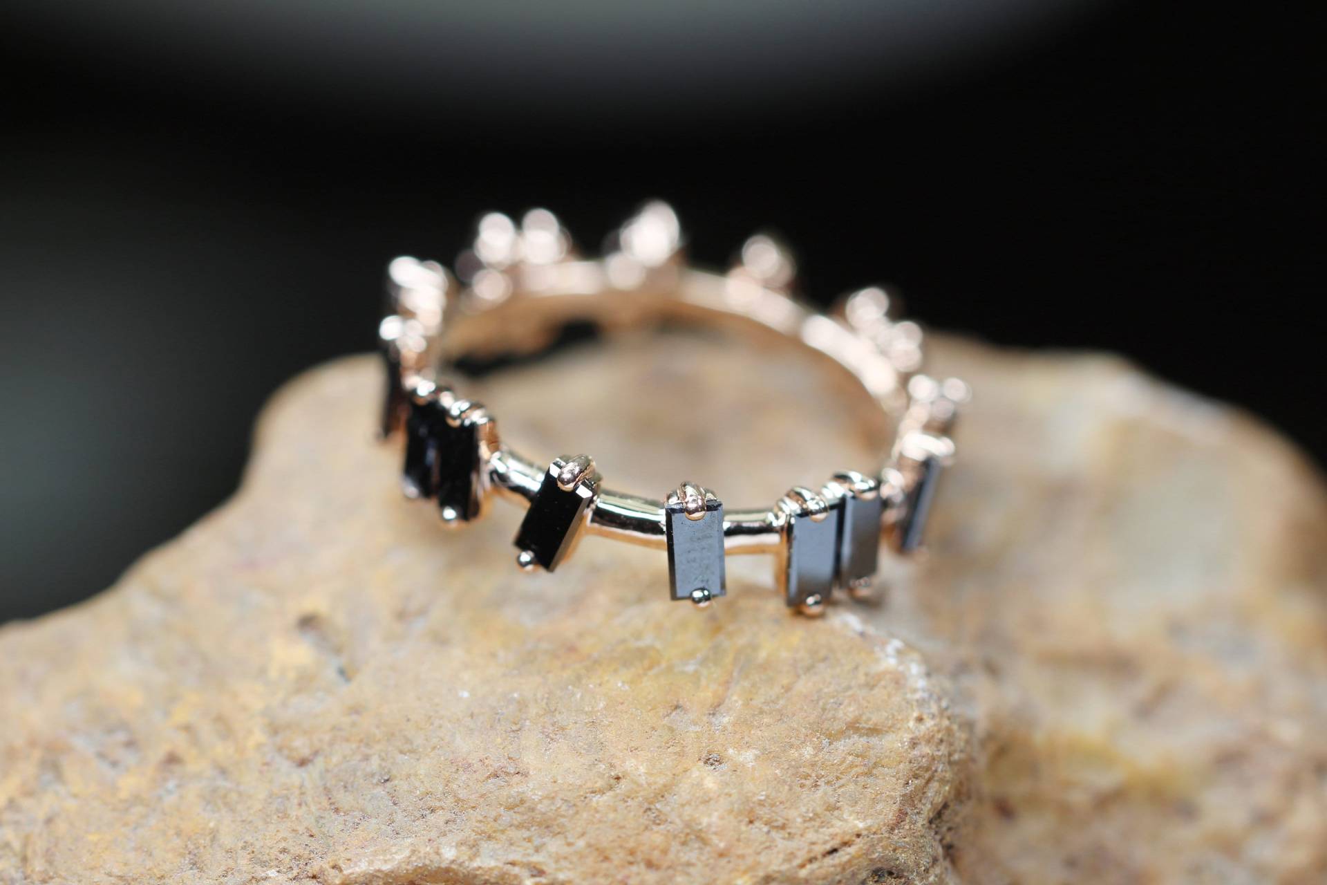 10K Salz Und Pfeffer Diamant Ring| Verlobungsring| Baguette Stapelring| Stapelring 10K Salz Und Pfeffer Diamant Ring| Verlobungsring| Baguette Stapelring| Stapelring von Sparklegemsshop