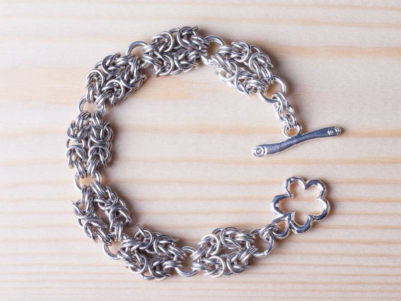 Chainmail Silber Armband, Chainmaille Schmuck, Chain Mail Chunky Blumenkettchen Blumencharme Verschlusslink Chainmail Silber Armband, Chainmaille Schmuck, Chain Mail Chunky Blumenkettchen Blumencharme Verschlusslink von SparklenLight