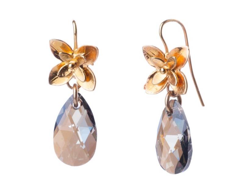 Gold Blume Kristall Ohrringe, Graue Swarovski Alltag Schillernde Grau, Filled Ohrringe von SparklenLight