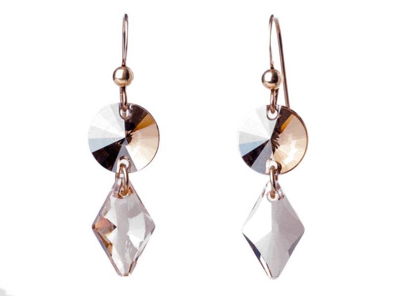 Goldene Ohrringe Mit Swarovski-Kristalltropfen, Golden Shadow Funkelnde Swarovski-Ohrringe, Runde Und Diamantkristallohrringe von SparklenLight