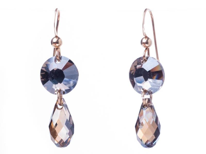 Goldohrringe Mit Swarovski Crystal Smoke Topaz Tropfen, Grau Braun Gold Funkelnde Ohrringe, Tropfen Kristall Ohrringe von SparklenLight