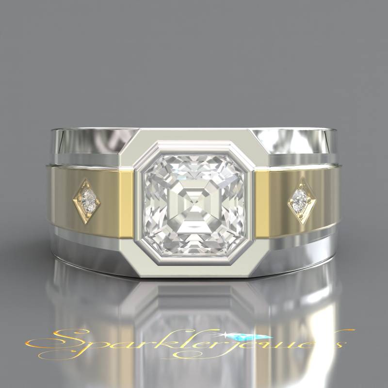 Asscher Cut Moissanit Herrenring, Ring Für Männer, Igi Zertifizierter Diamant Silberring Moderner Herrenring von SparklerJewelsStore