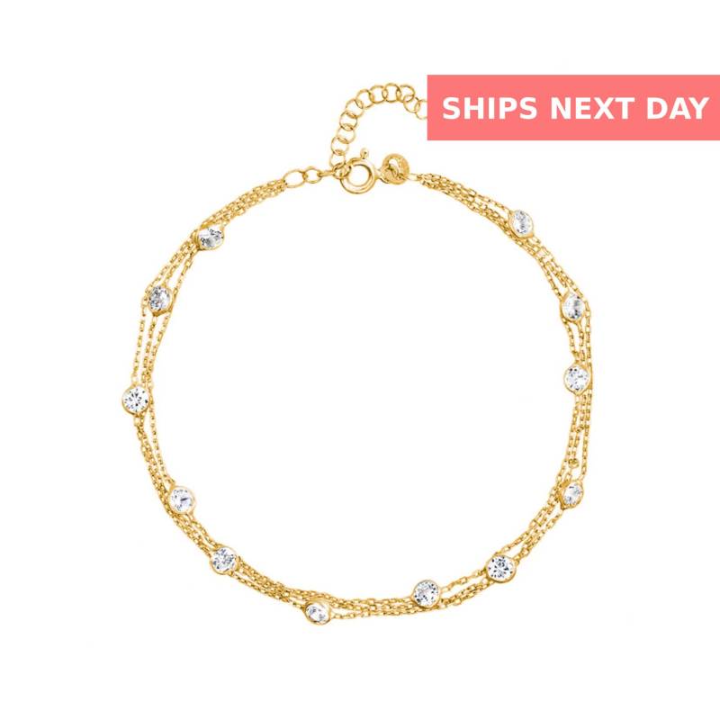 Cz Charm Fußkettchen/Vergoldetes Sterling Silber 3 Strang Zirkonia Strandschmuck Geschenk Für Sie von SparklesByOlivia