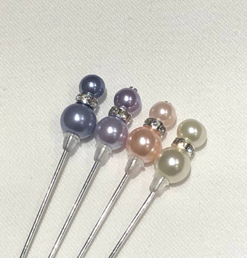 Set Von 3 Zierlichen Perlen - Und Strass-Hutnadeln in Verschiedenen Farben 7, 5 cm von SparklesJewelleryGB