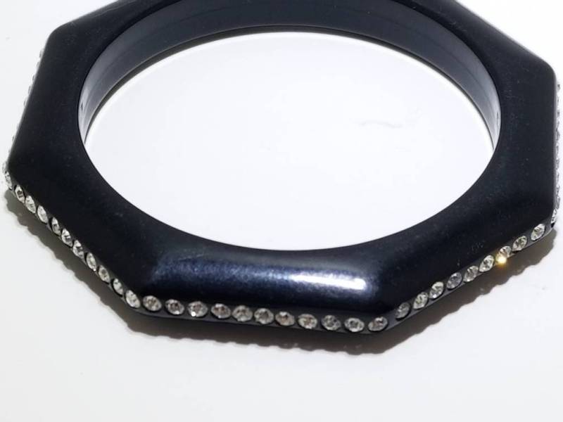 Vintage 80Er Octagon Lucite Schwarz Oder Schildkröte Strass Armreif von Sparklesplendor