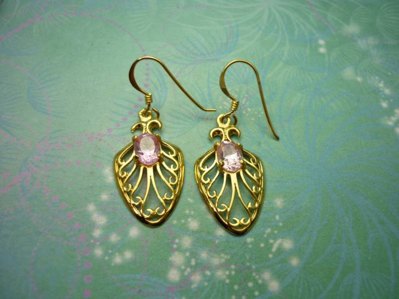 Hübsche Vintage Sterling Silber Ohrringe - Rosa Stein Vergoldet von SparklingDragonDesgn