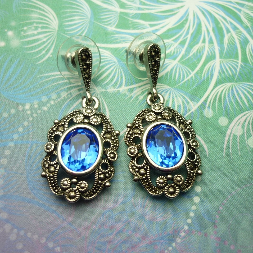 Vintage Sterling Silber Ohrringe - Blaue Kristalle Vintage Sterling Silber Ohrringe - Blaue Kristalle von SparklingDragonDesgn