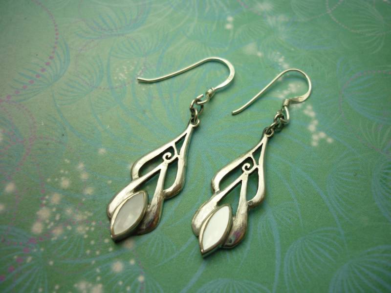 Vintage Sterling Silber Ohrringe - Perlmutt Elvin Blätterwirbel Braut, Brautjungfer, Mutter Des Brautbräutigam von SparklingDragonDesgn