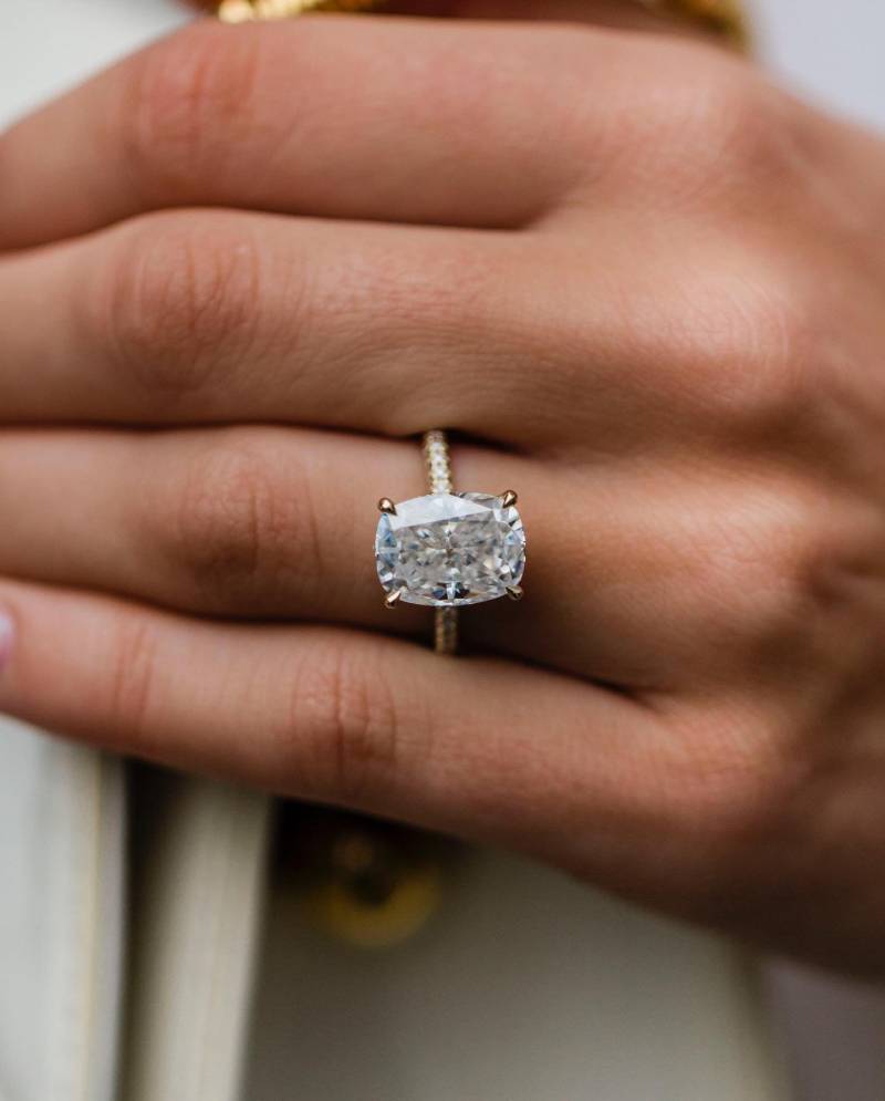 Zertifizierter 1Ct Kissenschliff Diamant Im Labor Gewachsen 14K Solid Gold Solitaire Ring | Versteckter Heiligenschein Verlobungsring Jahrestag von SparklingEdgeJewelry