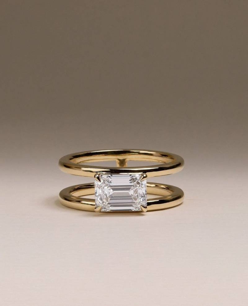 Zertifizierter 1Ct Weißer Smaragdschnitt Labor Gewachsener Diamant 14K Solid Gold Solitaire Doppelbandring | 925 Sterling Silber Ring Einstein von SparklingEdgeJewelry