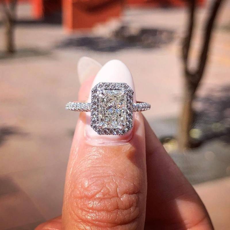Zertifizierter 1Ct Weißer Strahlender Schnitt Labor Gewachsener Diamant 14K Massivgold Halo-Verlobungsring | Brautjungfer Ehering Ice Crushed Silber von SparklingEdgeJewelry