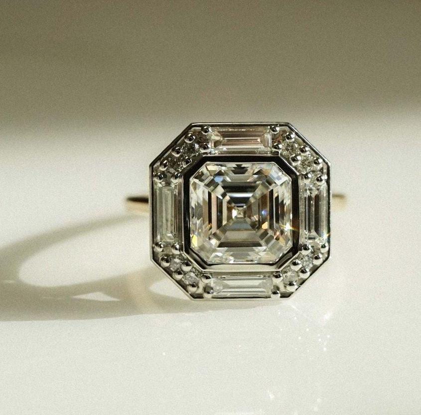 Zertifizierter 2.50Ct Weiß Asscher Cut Lab Grown Diamant 14K Massivgold Lünette Halo Braut Ehering | Designer Schmuck Für Sie Versprechen Ring Zertifizierter 2.50Ct Weiß Asscher Cut Lab Grown Diamant 14K Massivgold Lünette Halo Braut Ehering | Designer Schmuck Für Sie Versprechen Ring von SparklingEdgeJewelry