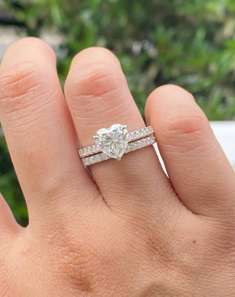 Zertifiziertes 1Ct Weißes Herz Geschnitten Labor Gewachsener Diamant 14K Solid Gold Solitaire Ring Set | Verlobungsring Für Sie Jubiläumsgeschenk von SparklingEdgeJewelry