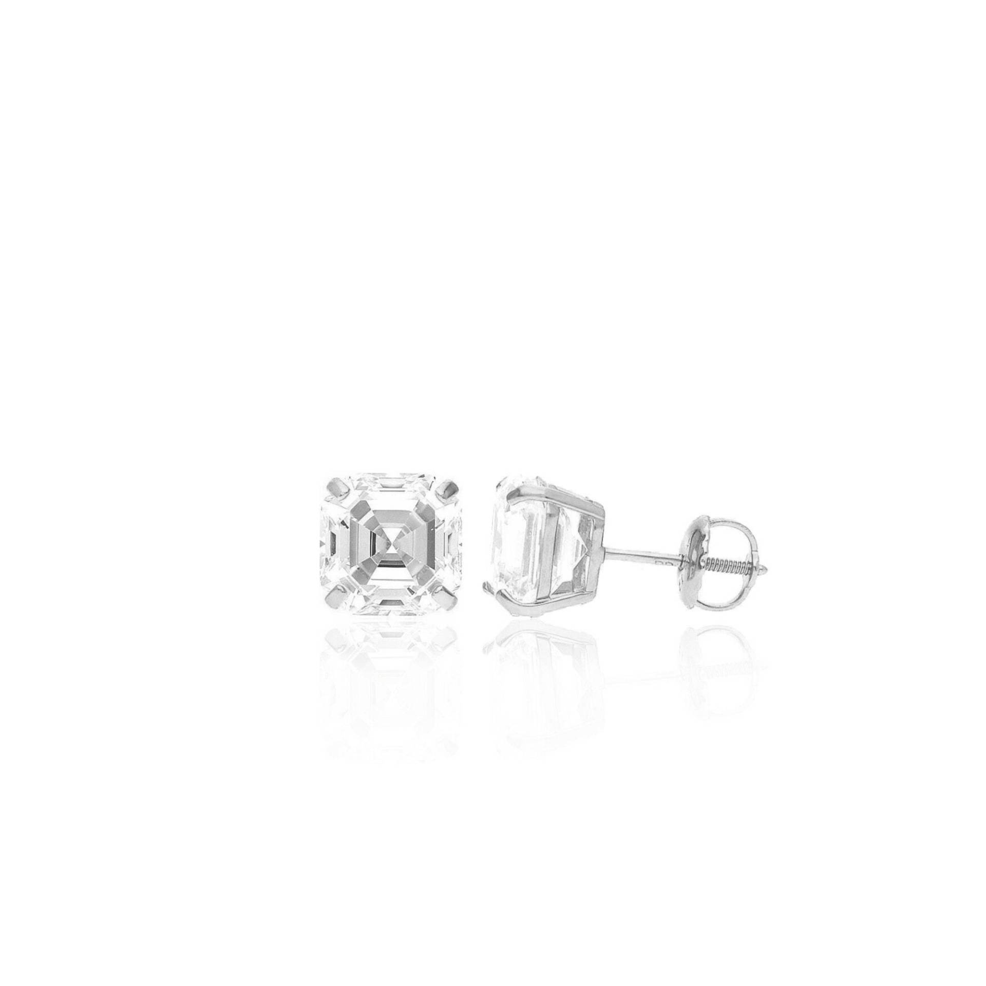 Asscher Cut Ohrstecker Simulierter Diamant Echt 14K Solid White Gold Screw-Back, Geschenke Für Freundin, Mann, Frau von SparklingMinimalist