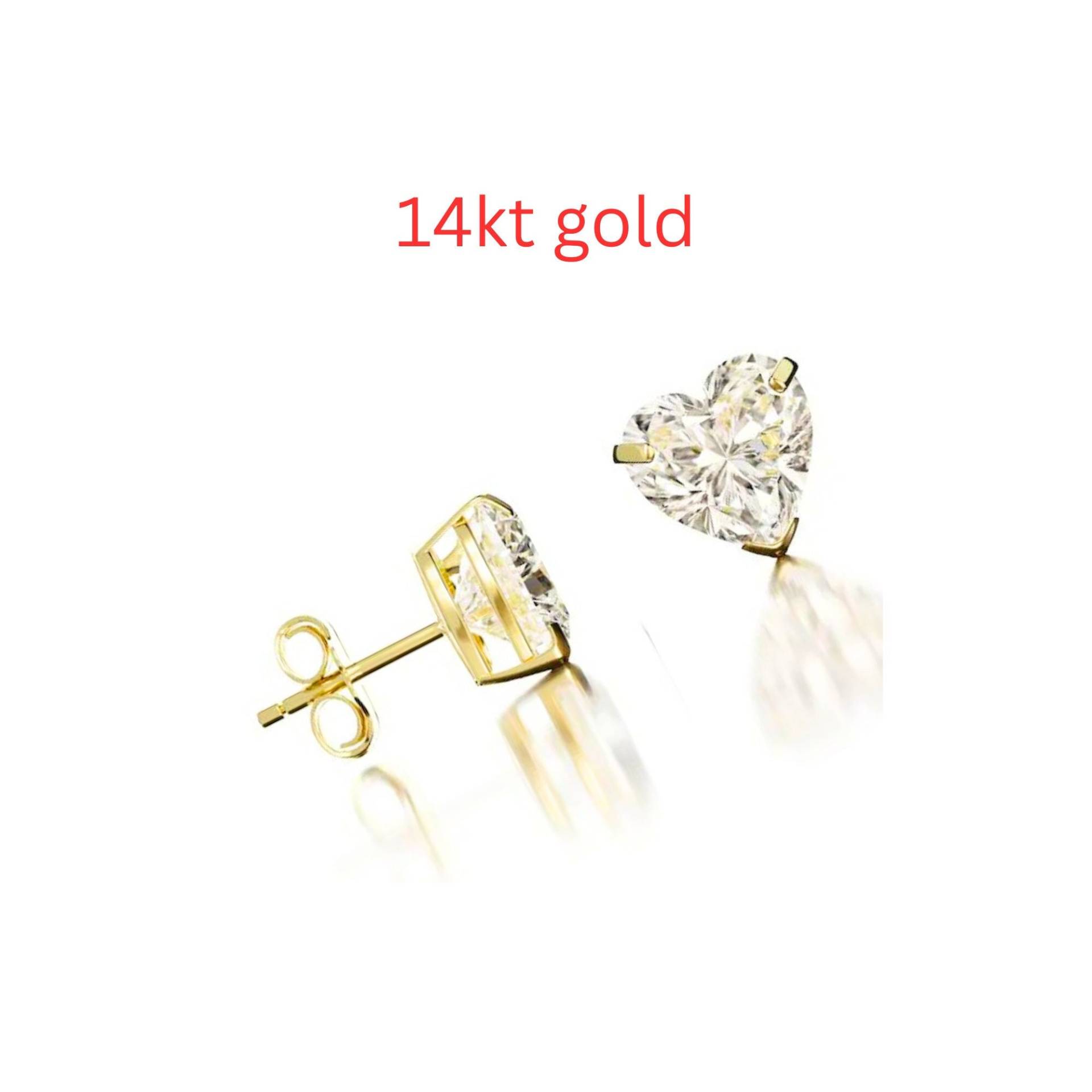 Damen Herz Ohrringe Herzform Ohrstecker Echt 14K Gelb Solid Gold Simulierter Diamant 4mm 5mm 6mm von SparklingMinimalist