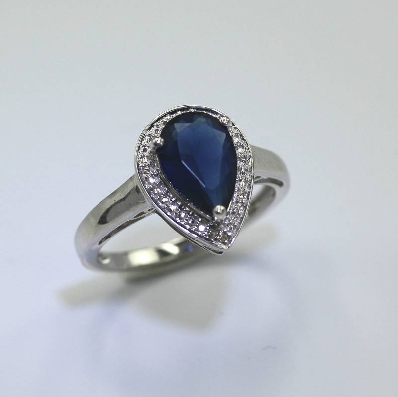 Art Deco Birne Saphir Halo Ring Sterling Silber Verlobungsring Art Deco Birne Saphir Halo Ring Sterling Silber Verlobungsring von SparklingOrchidLA