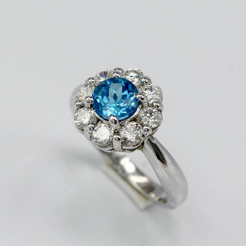 Art Deco Floral Blauer Topas Sterling Silber Ring - Größe 56 Art Deco Floral Blauer Topas Sterling Silber Ring - Größe 56 von SparklingOrchidLA