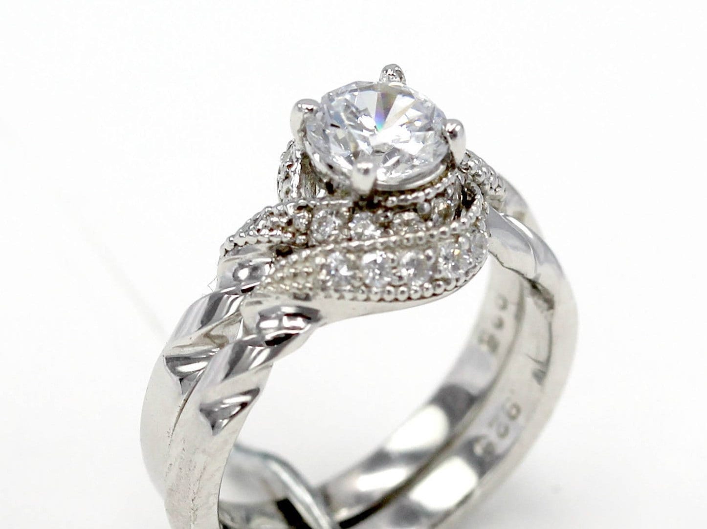 Art Deco Simulierte Diamant Sterling Silber Verlobungsring Set - Größe 6 1/2 Art Deco Simulierte Diamant Sterling Silber Verlobungsring Set - Größe 6 1/2 von SparklingOrchidLA