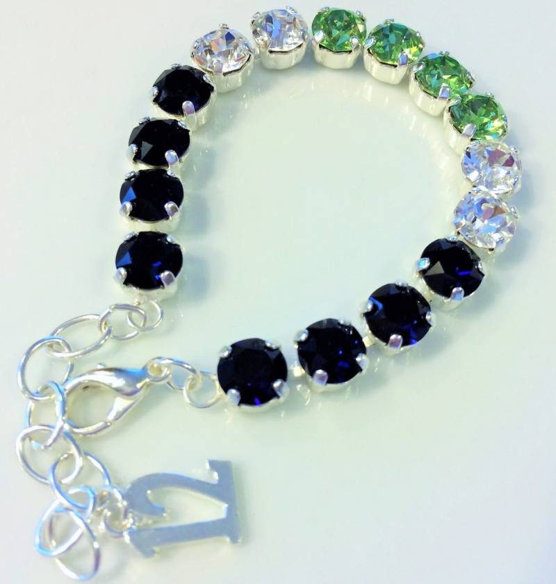 12. Frau Swarovski Kristall Armband, Seahawks Blaue, Grüne Und Graue Kristalle in Einem Versilberten, Verstellbaren Armband von SparklyBlingyThings