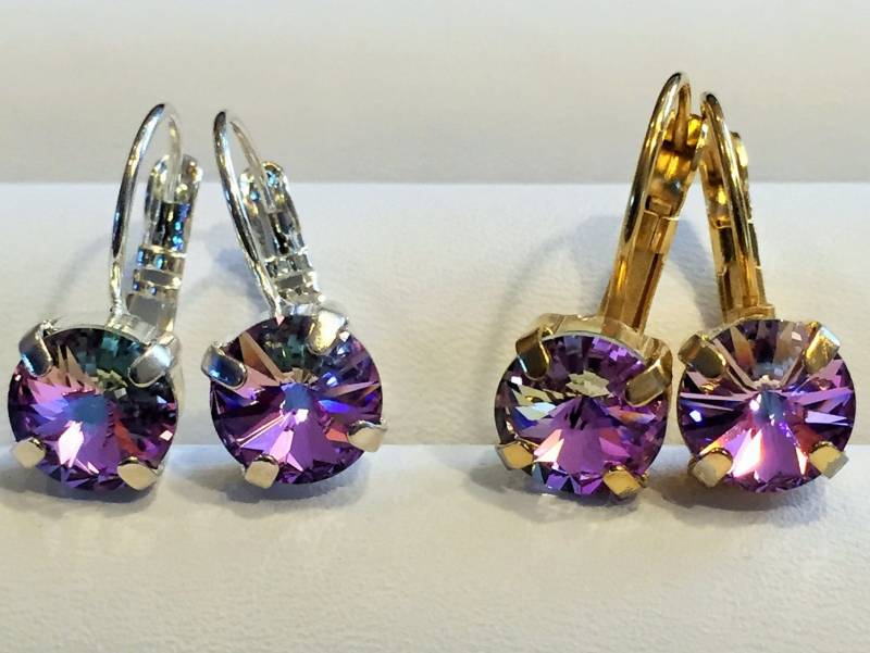 Pastel Sparkle Ohrringe, Vitrail Light Rivoli 8 Mm Swarovski Kristall, Silberfarbene Oder Goldfarbene Brisuren von SparklyBlingyThings