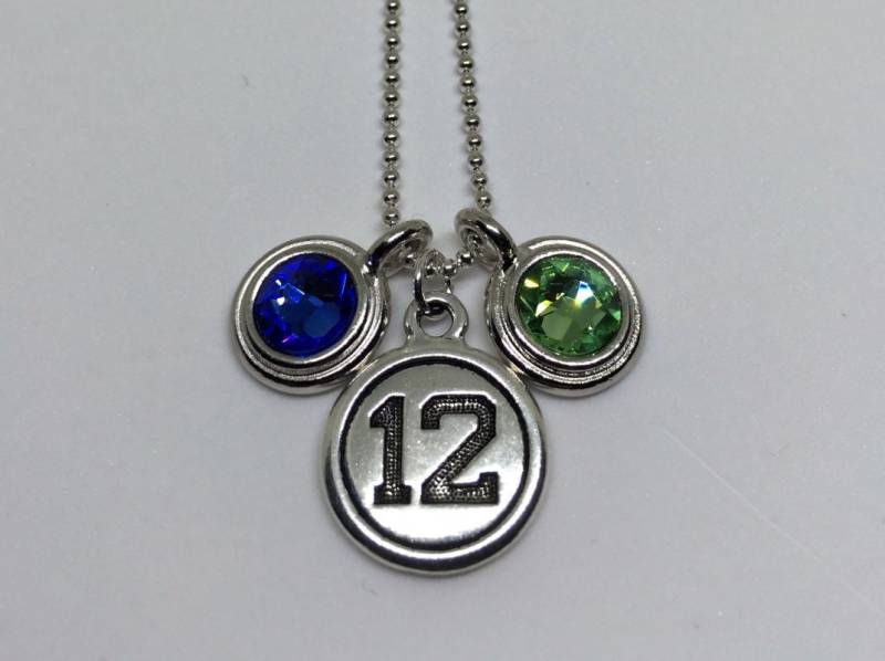 Seahawks Fan Charm Halskette, 12Th Woman Swarovski Und Pewter Charms, Sterling Silber Kette von SparklyBlingyThings