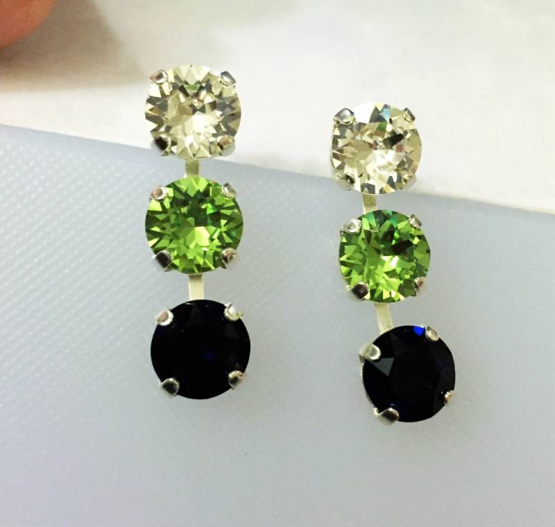 Seahawks Swarovski Kristall Ohrhänger Peridot, Dark Indigo Blue von SparklyBlingyThings