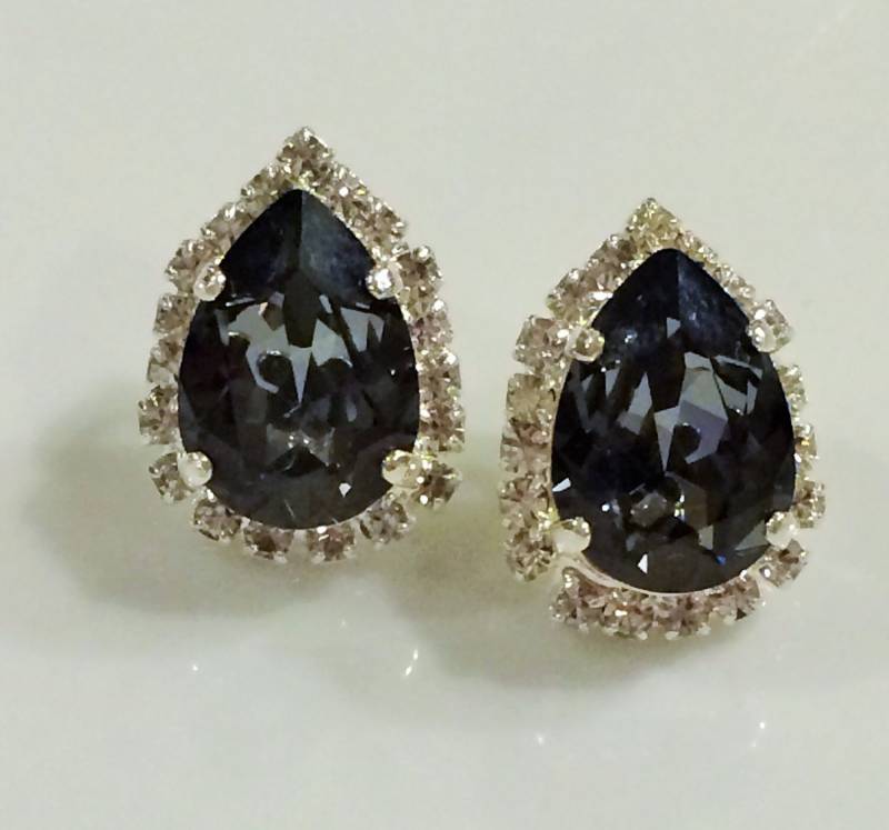 Swarovski Kristall Ohrringe Silber Nacht Beiträge, Holzkohle Schwarz Pear Shape-14 X 10 Strass-Nieten, Crystal Versilbert Beiträge von SparklyBlingyThings