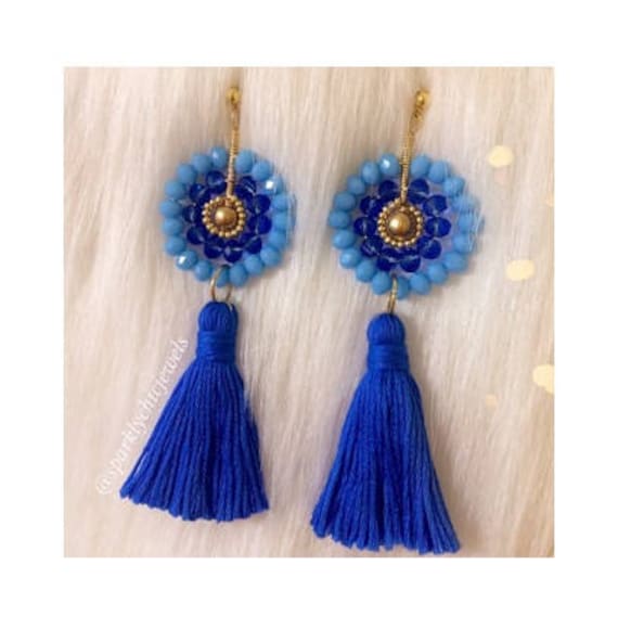 Blaue Kristall Quaste Ohrringe, Brautjungfer Schmuck, Hochzeitsschmuck, Statement Schmuck von SparklyChicJewels