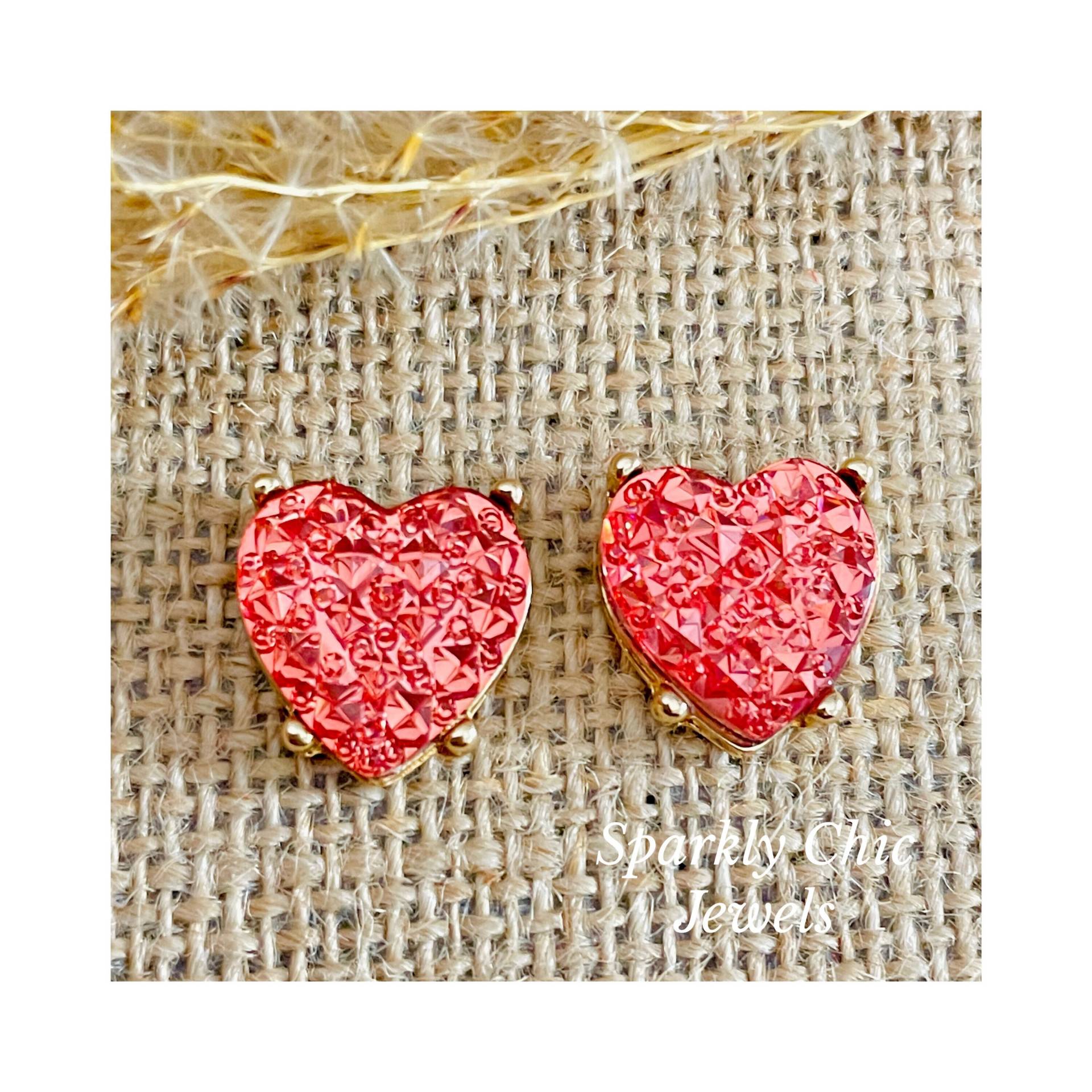 Bling Herz Ohrringe, Rote Rosa Druzy Ohrstecker, Geschenk Für Sie, Valentinstag von SparklyChicJewels