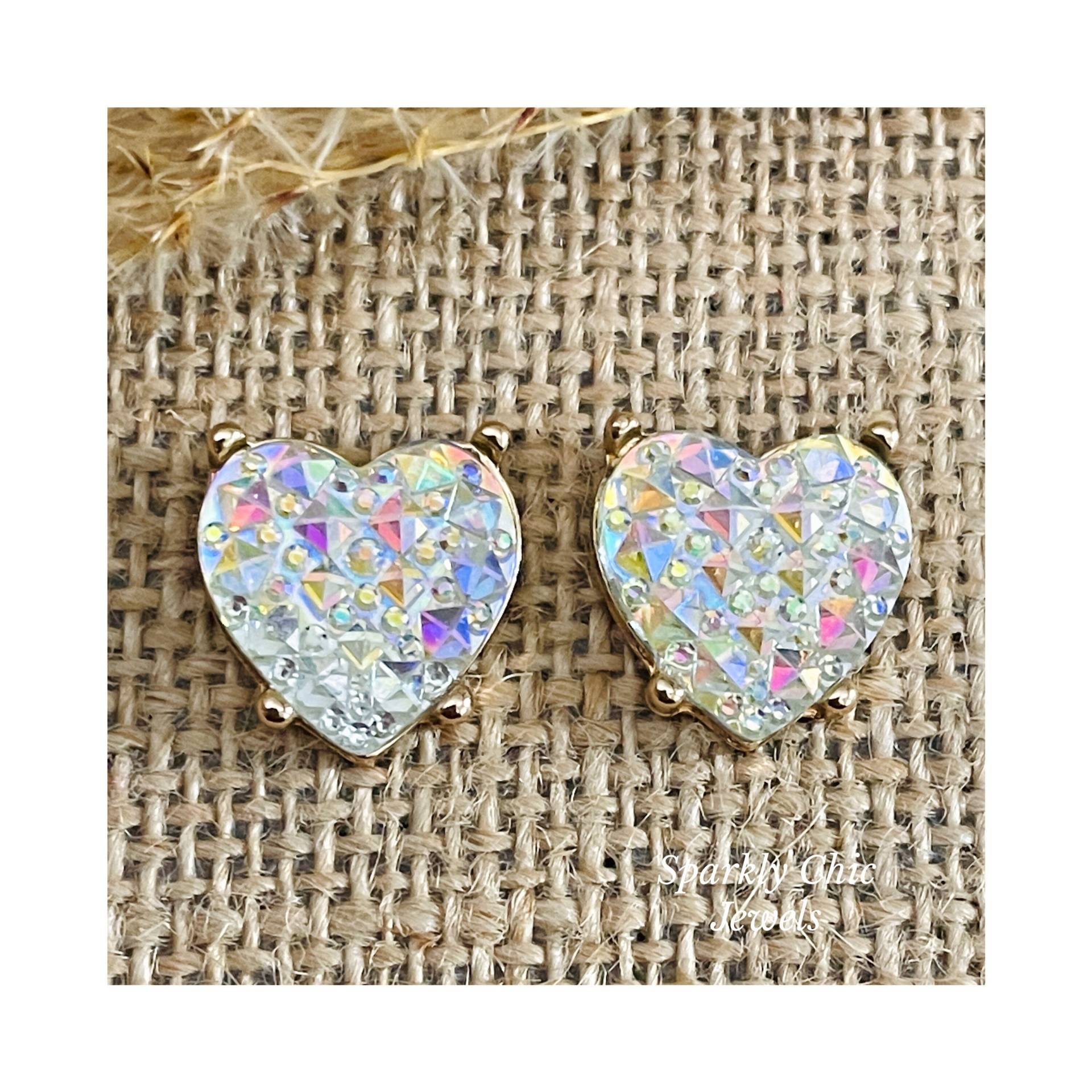 Bling Herz Ohrringe, Weiße Druzy Ohrstecker, Geschenk Für Sie, Valentinstag von SparklyChicJewels