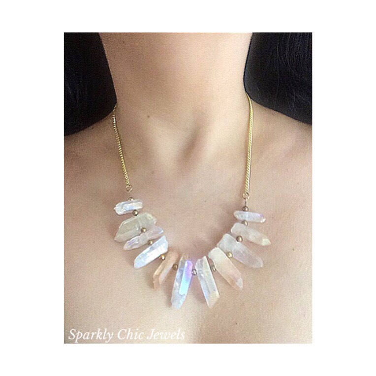 Elfenbeinquarz Halskette, Quarz Galvano Elfenbein Layered Spike Halskette von SparklyChicJewels