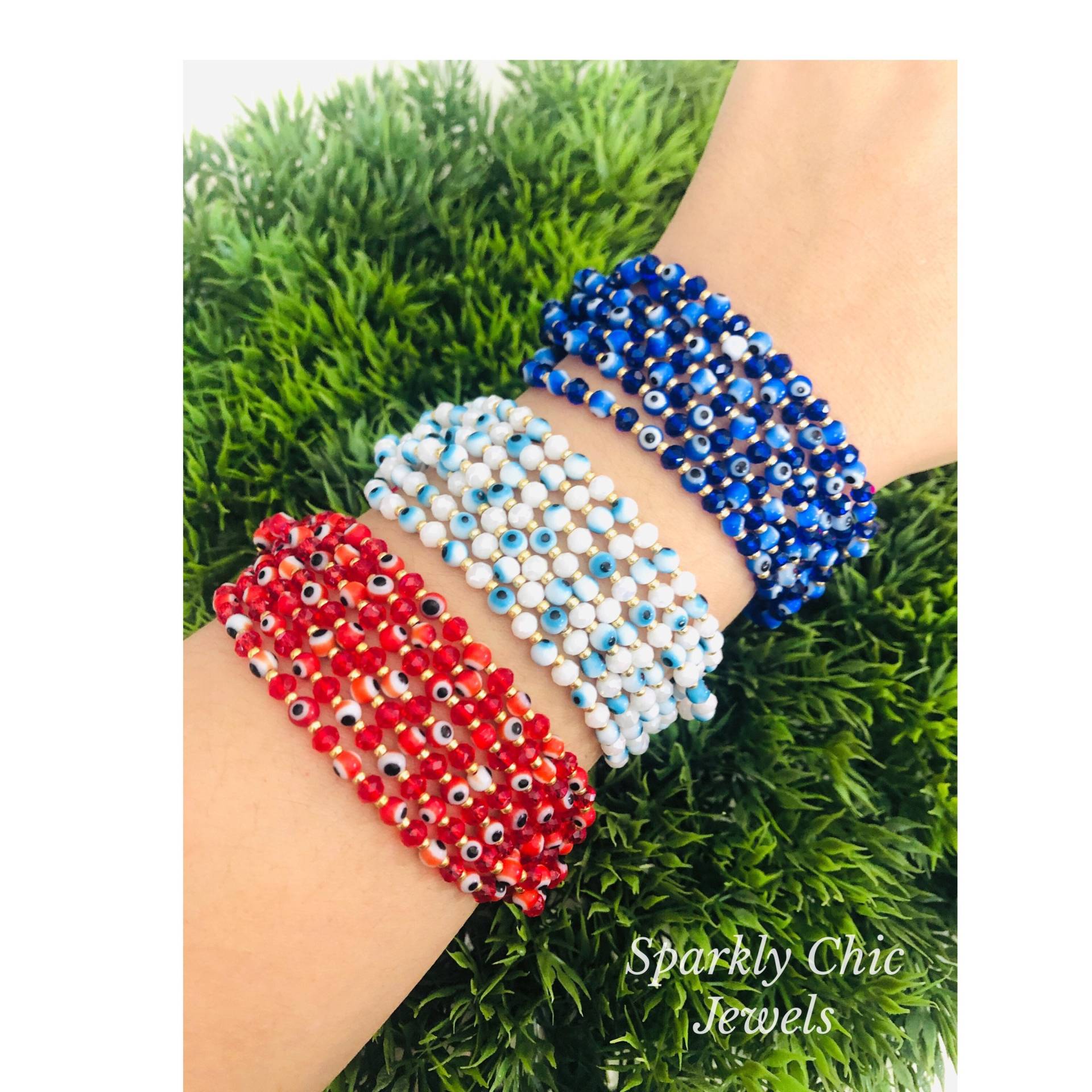 Evil Eye Armband Stapel, Evil Eye, Rotes Böses Auge, Blaues Weißes Unisemanario, Semanario, Geschenk Für Sie von SparklyChicJewels