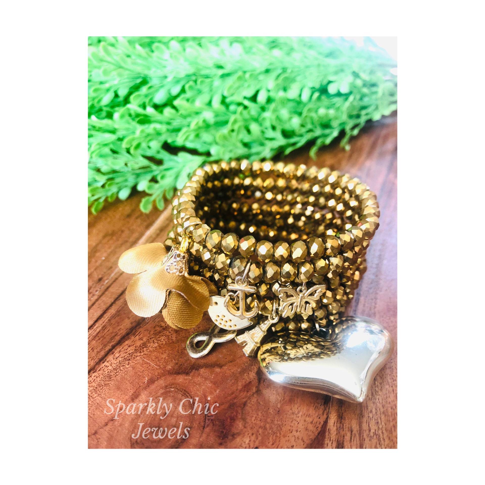 Gold Herz Armband Stapel, Kristall Armband, Semanario, Vergoldetes Charm Geschenk Für Sie von SparklyChicJewels