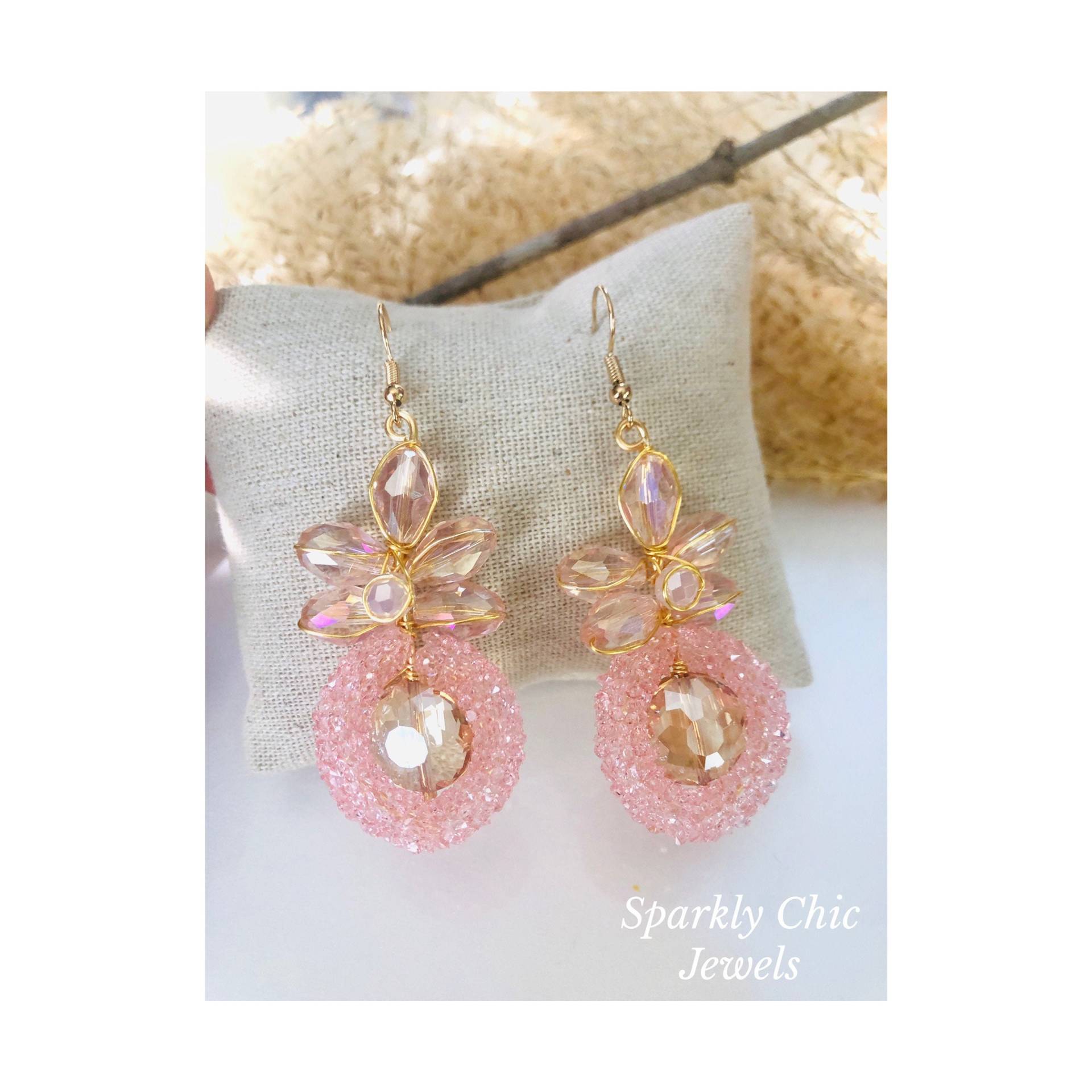 Kristall Ohrringe Für Frauen Glitzer Rosa Elegante Funkelnde Geschenk Ihre Luxus-Ohrringe von SparklyChicJewels