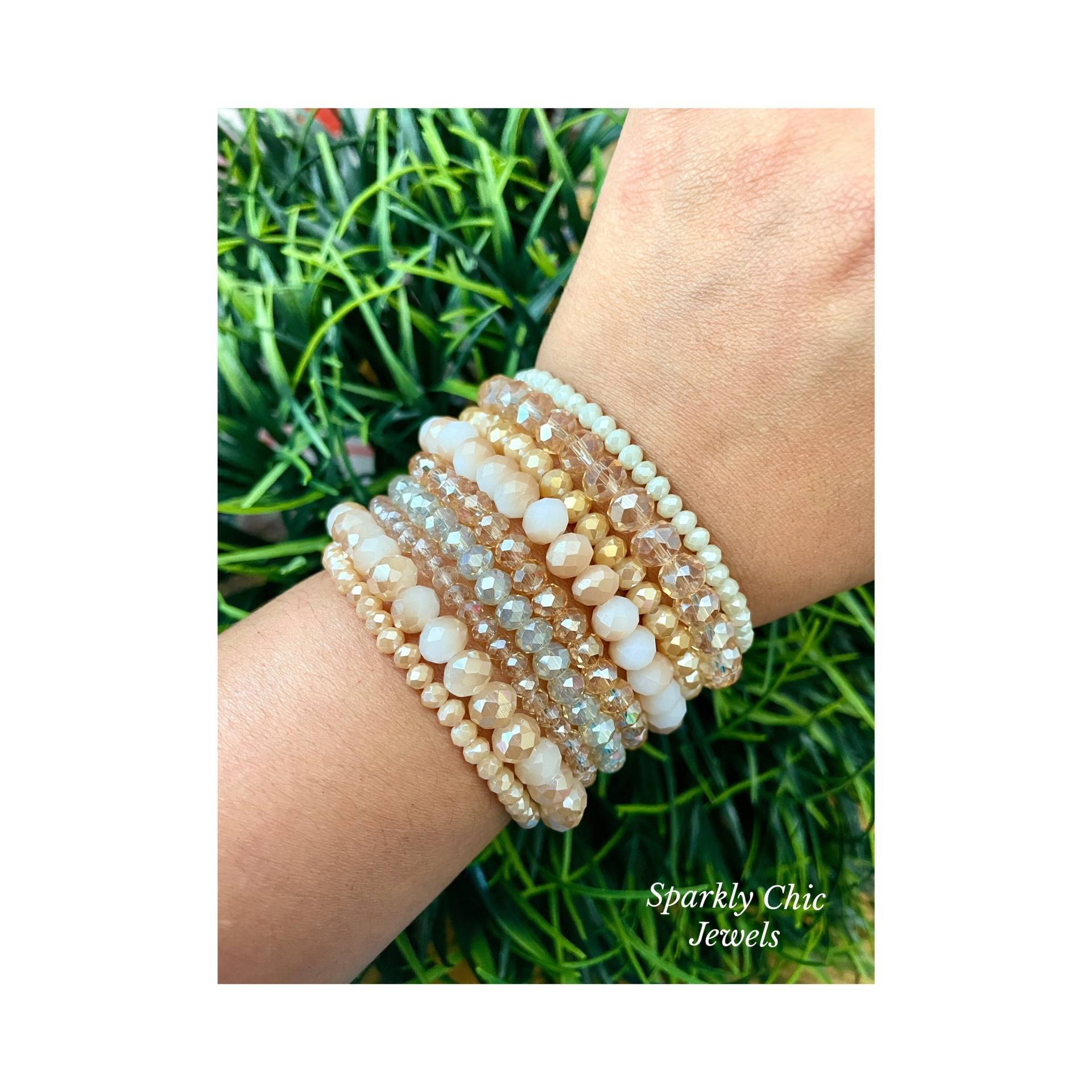 Neutrales Kristall Armband Stapel, Sand Farbe Armband, Strand Schmuck, Funkelndes Geschenk Für Sie von SparklyChicJewels