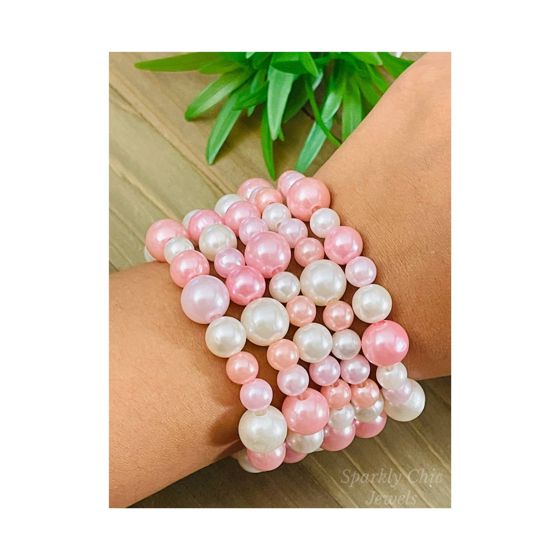 Rosa Perlenarmband, Armcandy, Rosa Armband, Edles Frauen Armbandstapel, Geschenk von SparklyChicJewels