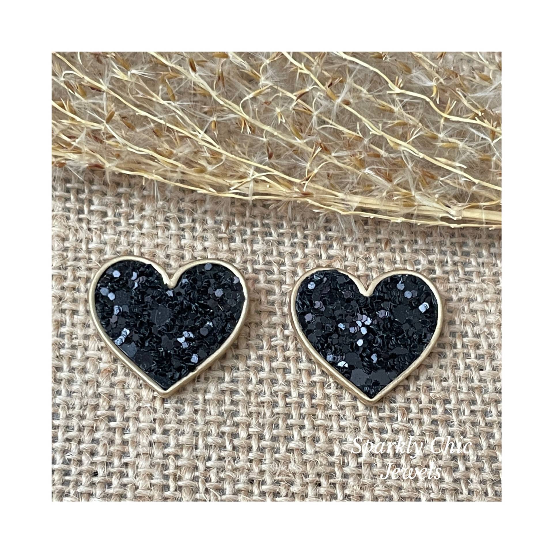 Schwarze Glitzer Herz Ohrringe, Ohrstecker, Liebe Valentinstag, Geschenk von SparklyChicJewels