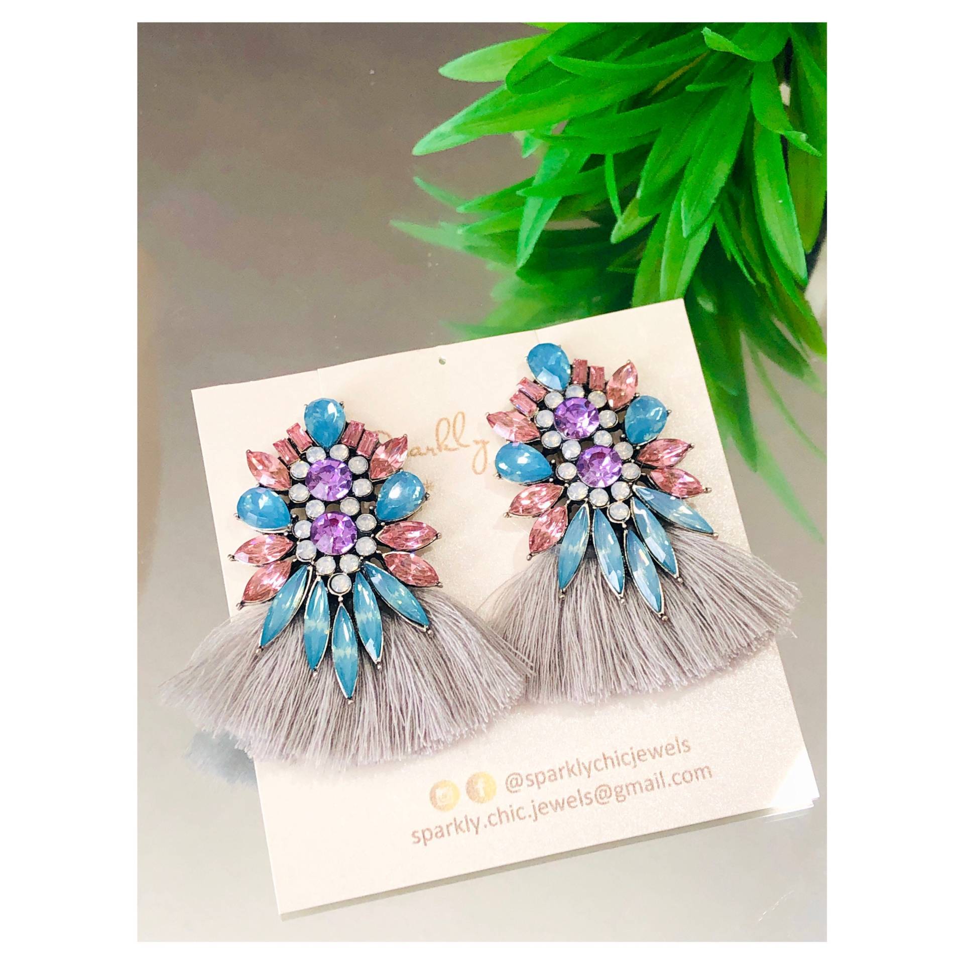 Silber Luxus Strass Quasten Ohrringe, Mode Funkelnde Lange Ohrringe von SparklyChicJewels