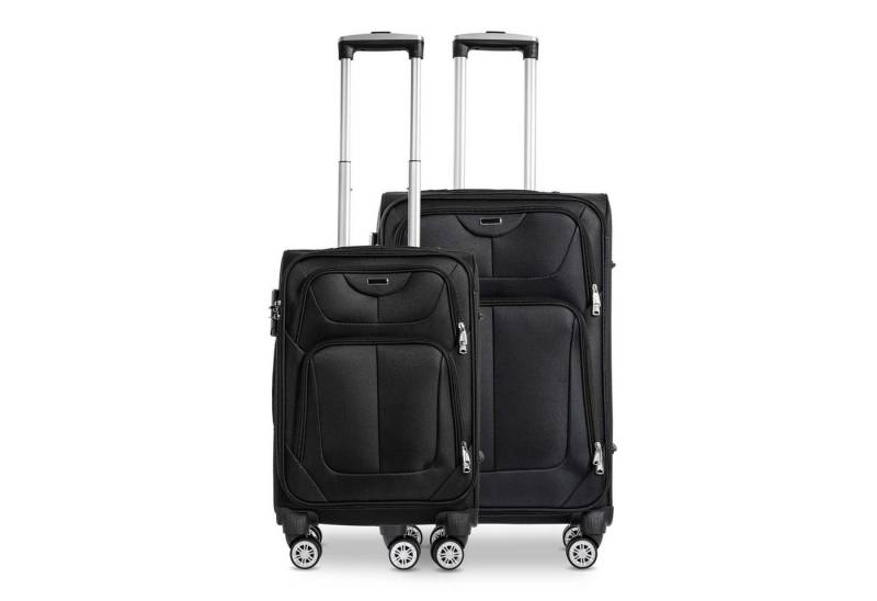 Sparsando Weichgepäck-Trolley SPARSET Handgepäck(50cm) + Checkin-Trolley(60cm) mit Zahlenschloss, 4 x 360° Zwillings - Rollen, Kabinenkoffer, Stoffkoffer, Kabinentrolley,Schwarz von Sparsando