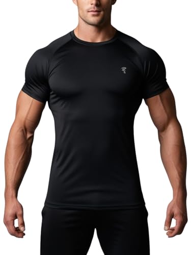 SpartanAesthetics - Sportshirt Herren Athletic Fit - Atmungsaktives Fitness T-Shirt Kurzarm - Enges Gym Shirt & Activewear (DE/NL/SE/PL, Alphanumerisch, L, Regular, Regular, Schwarz) von SpartanAesthetics
