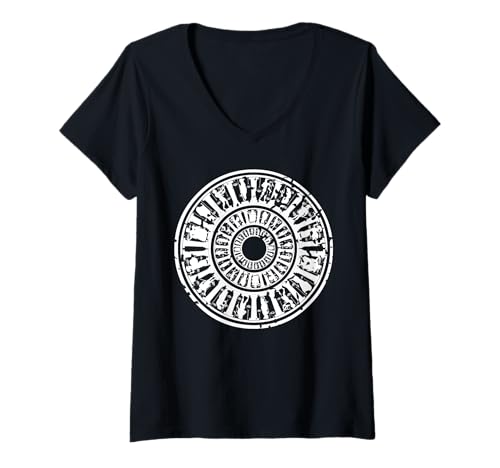 Damen Antiker Griechischer Rundschild Mythologie Mandala T-Shirt mit V-Ausschnitt von Spartanisches Emblem Krieger Geschichte Fan