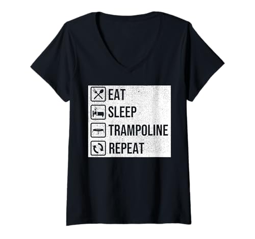 Damen Essen Schlafen Trampolin Wiederholen Lustig T-Shirt mit V-Ausschnitt Damen Essen Schlafen Trampolin Wiederholen Lustig T-Shirt mit V-Ausschnitt von Spaß Für Trampolinspringer Und Kinder