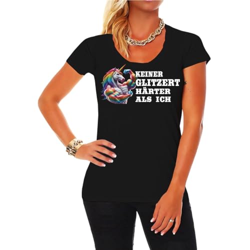 Damen Mädchen T-Shirt Einhorn Motiv Keiner glitzert härter als ich Fun Unicorns von Spaß Kostet