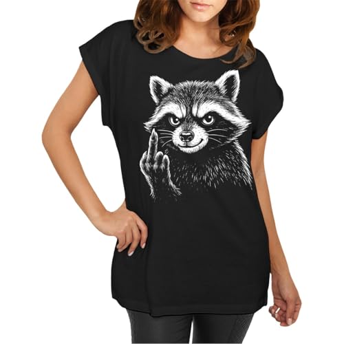 Damen T-Shirt Stinkefinger Waschbär Funshirts mit Tier Motiven Größe XS - 5XL von Spaß Kostet