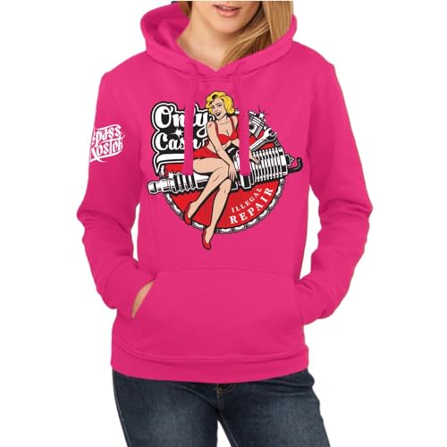 Frauen Kapuzenpullover Rockn Roll Motiv only Cash illegal Repair KFZ Tuner autoGröße S - XXL von Spaß Kostet