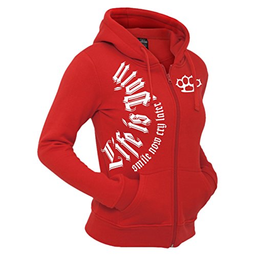 Frauen und Damen Kapuzenjacke Smile Now Cry Later WEIßE Serie (mit Rückendruck) von Spaß Kostet