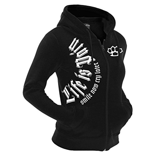 Frauen und Damen Kapuzenjacke Smile Now Cry Later WEIßE Serie (mit Rückendruck) von Spaß Kostet