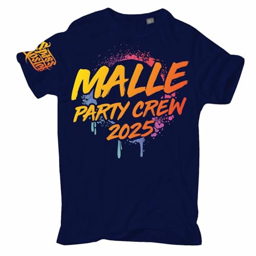 Herren Männer Jungen T-Shirt WUNSCHTEXT Malle Party Crew 2025 Mallorca mit Name Text Team von Spaß Kostet