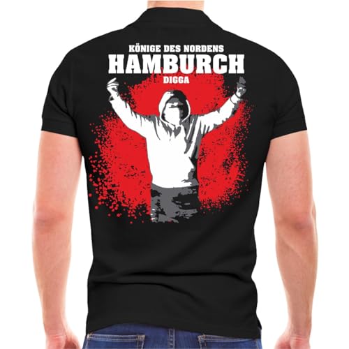 Herren Poloshirt Polohemd Hamburch Hamburg Könige des Nordens Vintage City Support Red White (mit Rückendruck) Größe S - 5XL von Spaß Kostet
