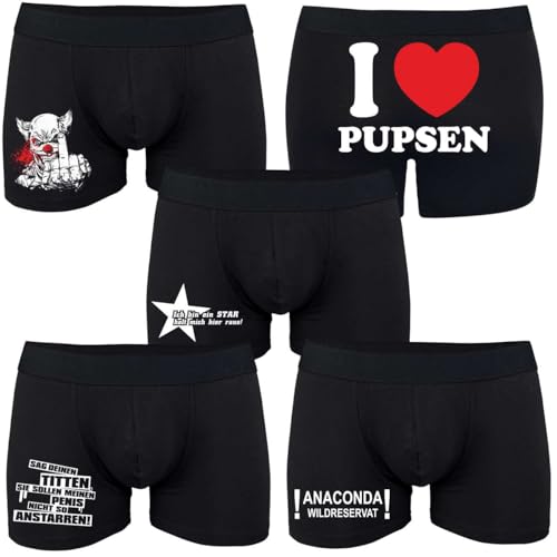 Männer Boxershorts 5er Pack lustige Sprüche Motive Grösse S - 5XL Junge Herren von Spaß Kostet